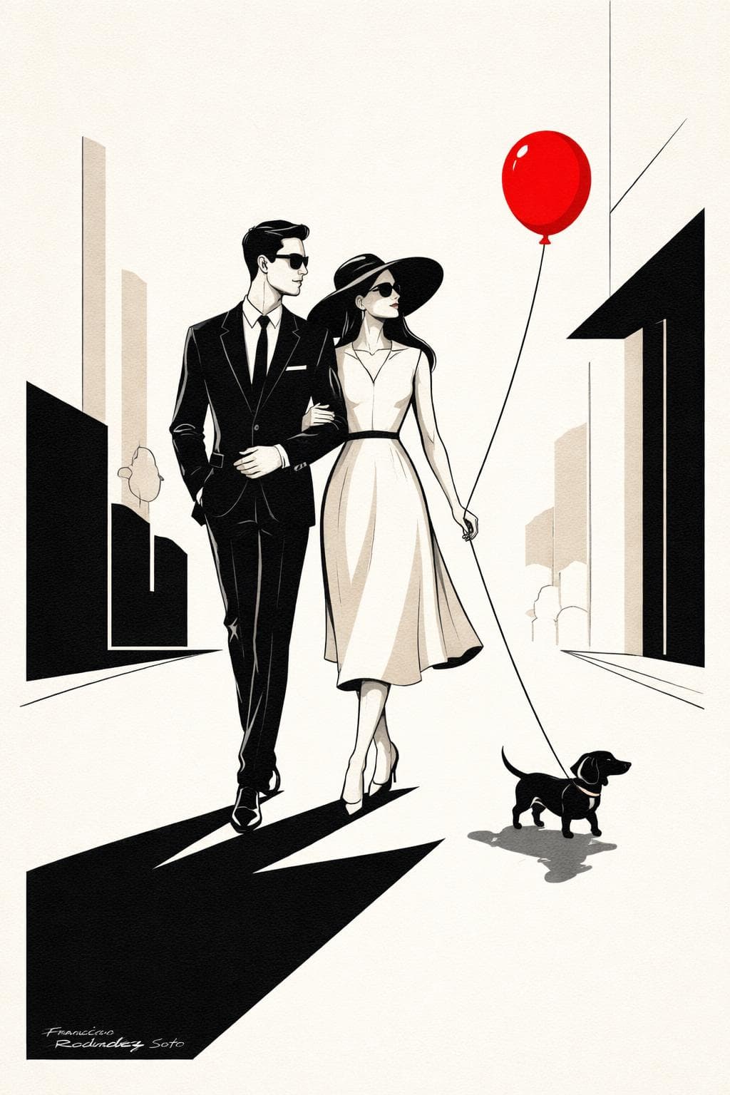 Editorial city walk illustration, AI-generated result